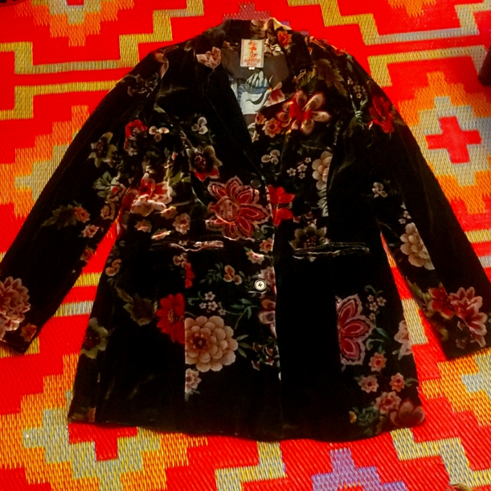 Johnny Was Silk Rayon Floral Blazer